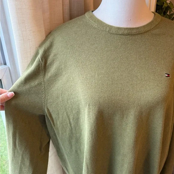 Tommy Hilfiger Crewneck Sweater Mens XXL Green Cotton Flag Logo - Picture 5 of 8